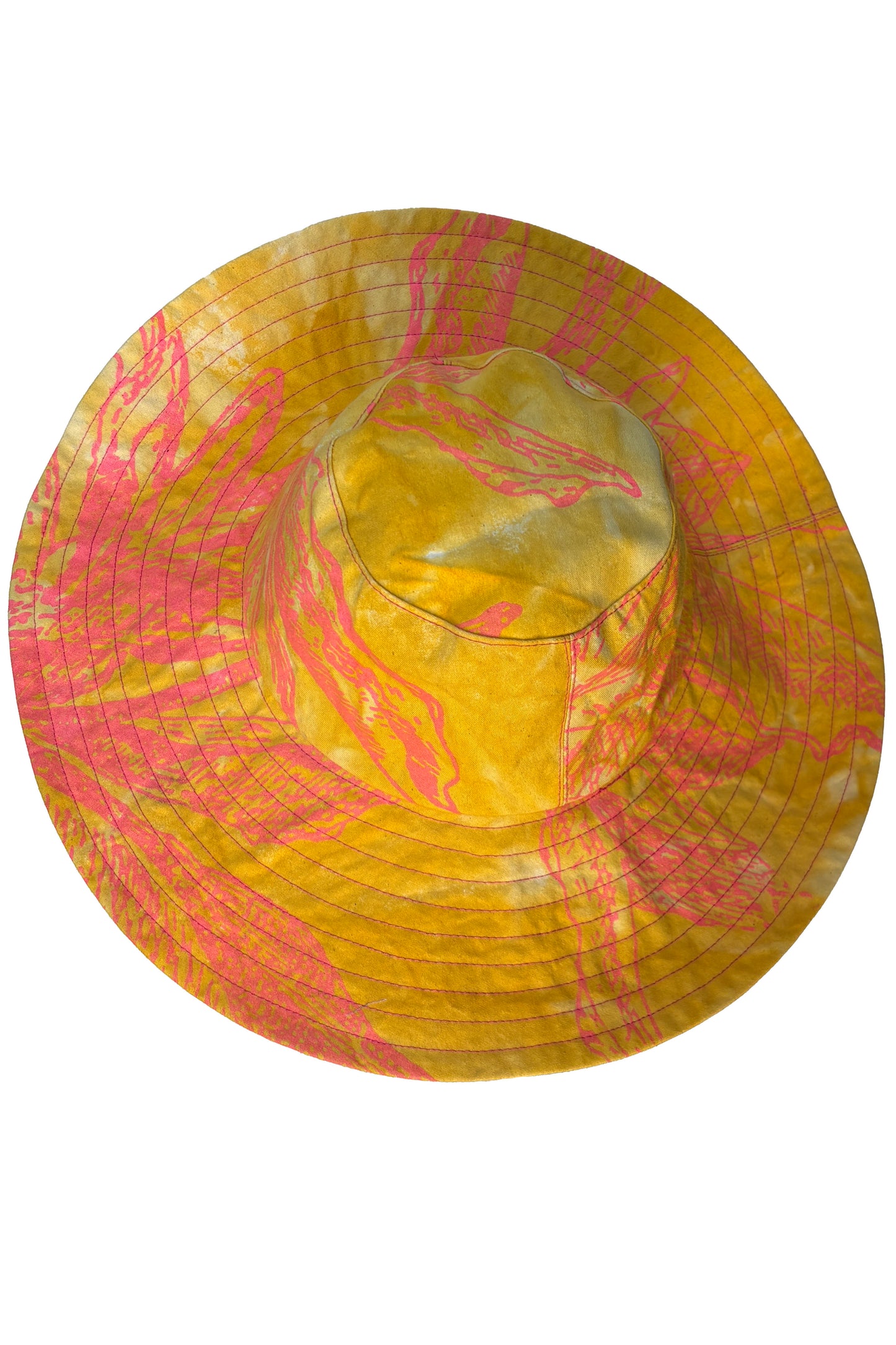 Amalfi Wide Brim Hat | Cotton | Azalea Print | Yellow & Orange | Medium