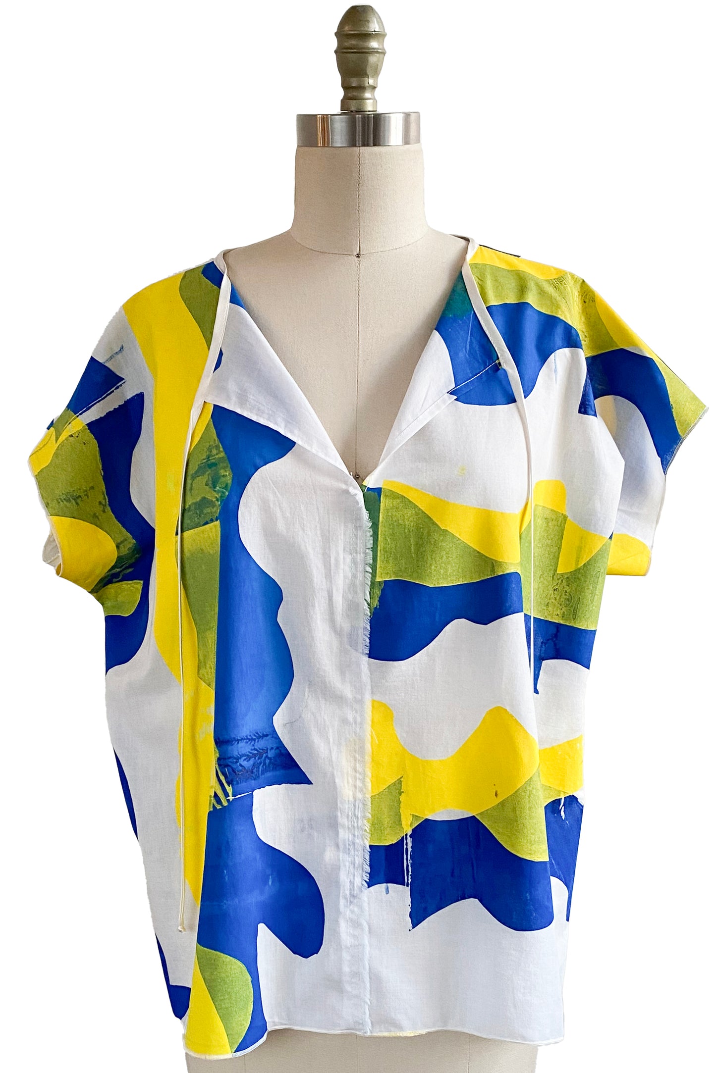 Jo Top w/ Papercut Print - White, Yellow & Blue - Small