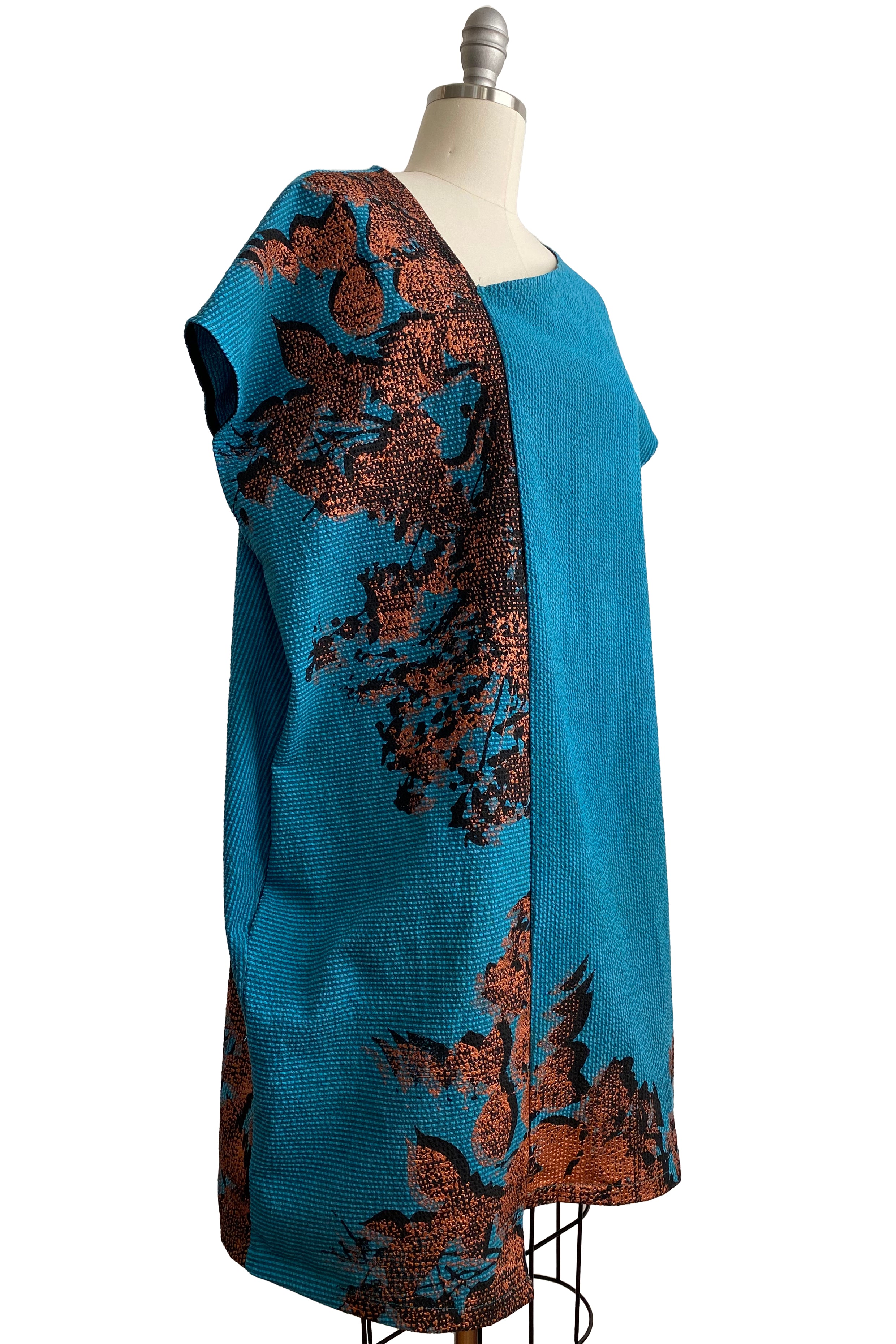 Petra Tunic w/ Bramble Print - Blue & Copper - Large