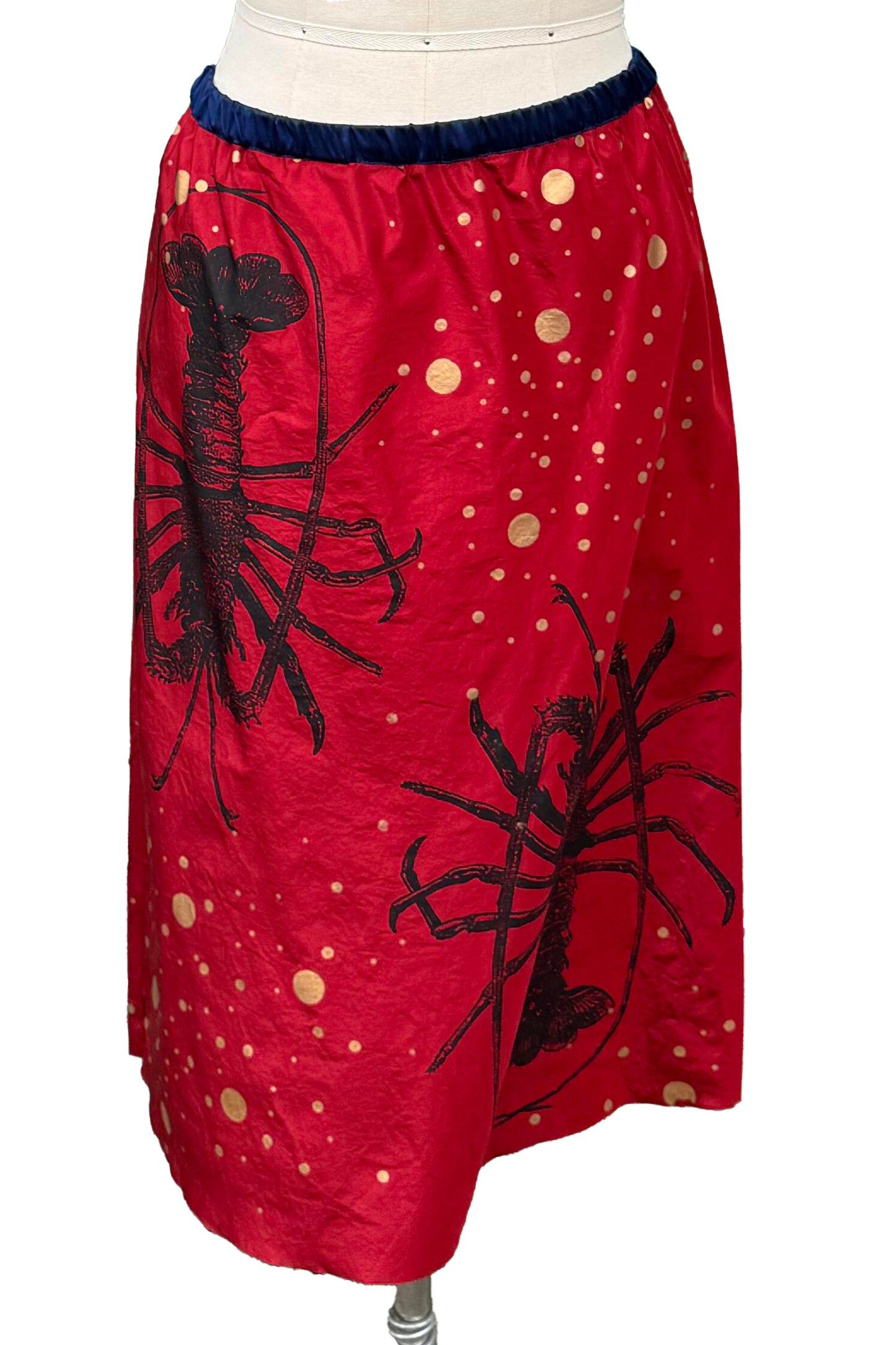 Tippi Skirt | Silk Taffeta | Crawfish Print | Red, Black & Gold | Small