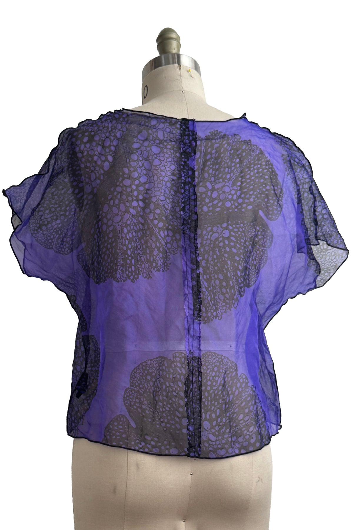 Jen Top | Silk Organza | Big Leaf Print | Purple & Black | Medium