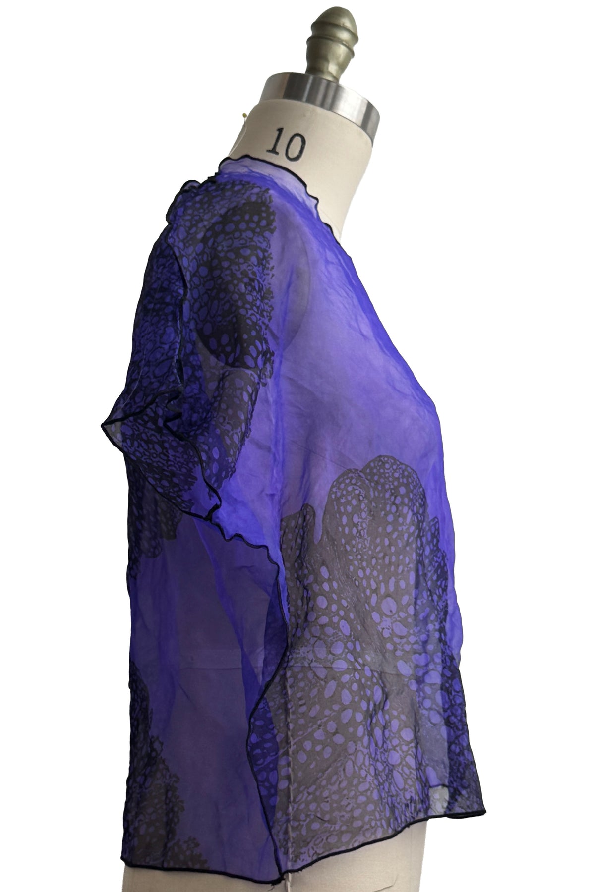 Jen Top | Silk Organza | Big Leaf Print | Purple & Black | Medium