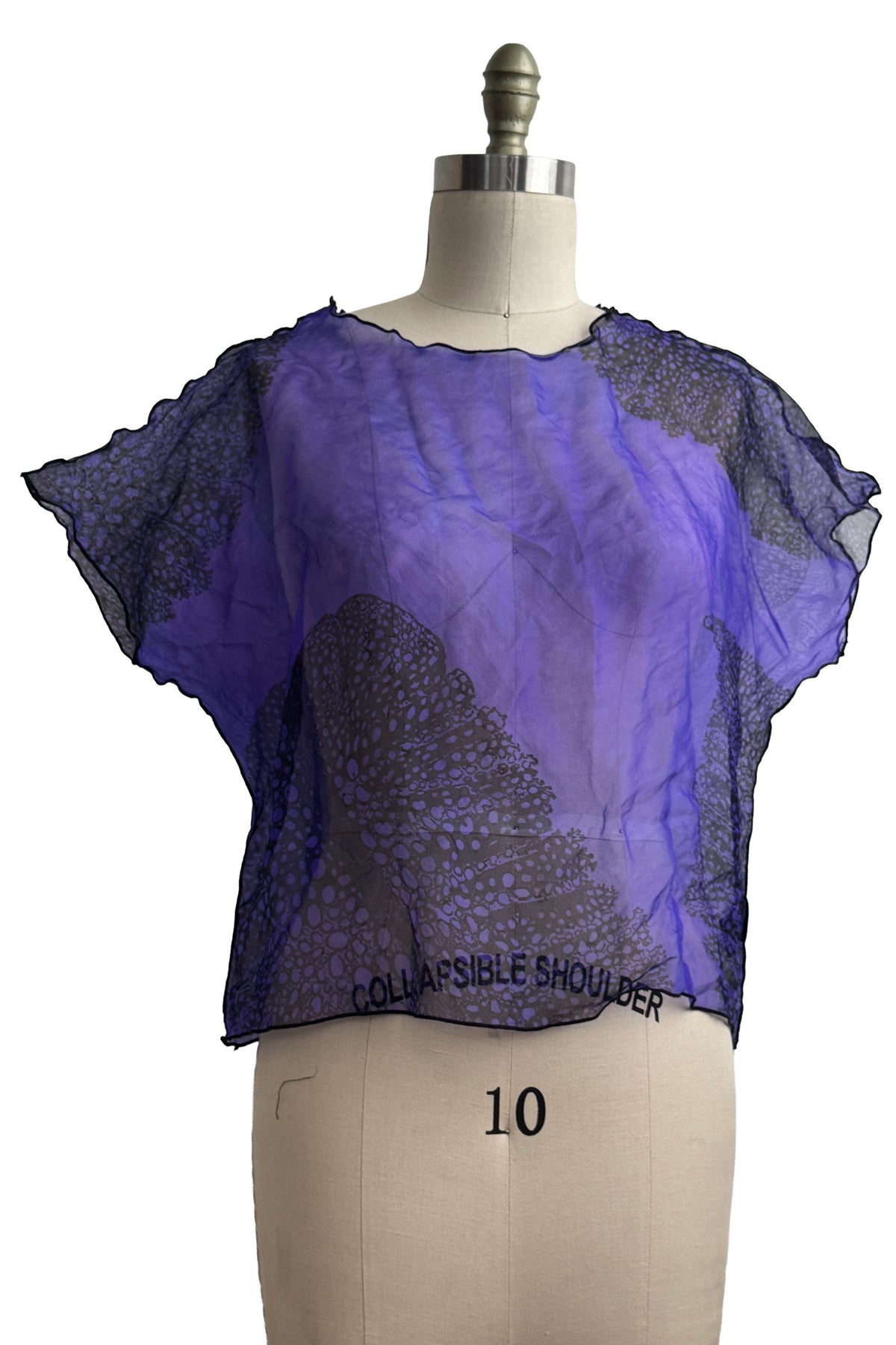Jen Top | Silk Organza | Big Leaf Print | Purple & Black | Medium