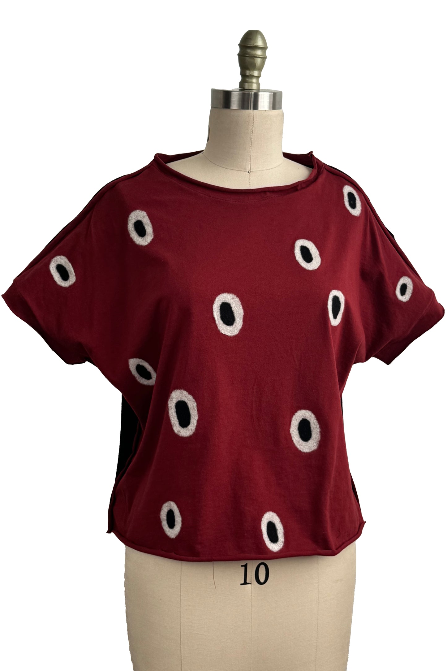 Jen Crop Top w/ Felted Dots - Red, White & Black - Medium