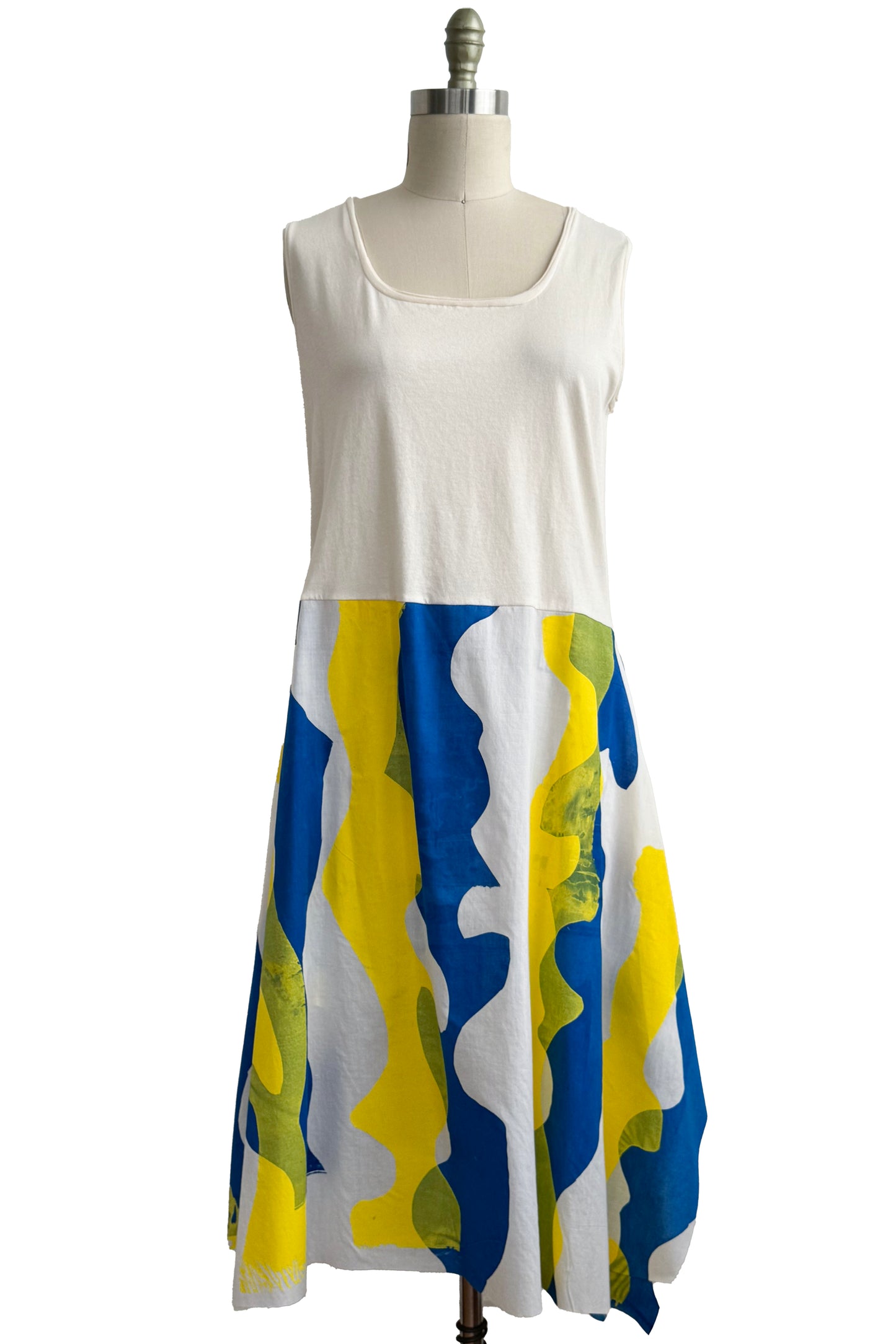 Montmartre Dress w/ Papercut Print - White, Yellow & Blue - Medium