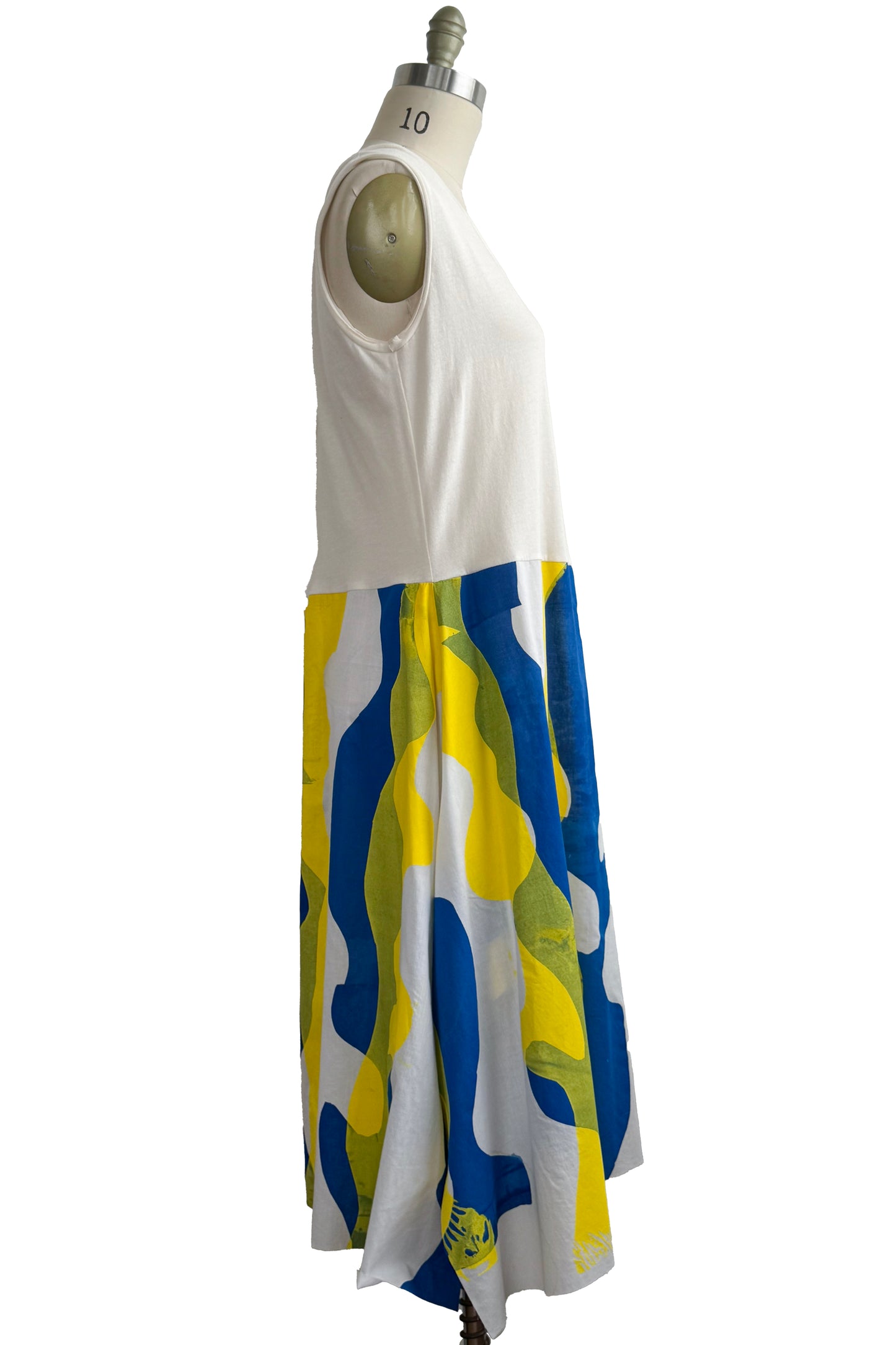 Montmartre Dress w/ Papercut Print - White, Yellow & Blue - Medium