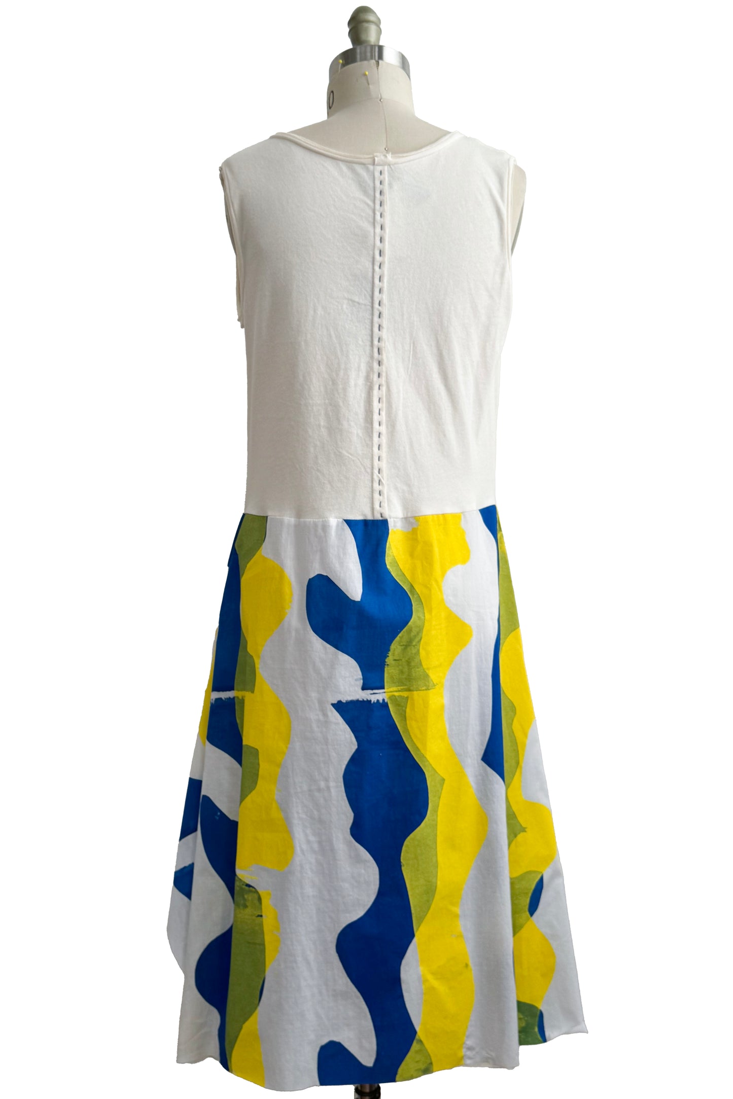 Montmartre Dress w/ Papercut Print - White, Yellow & Blue - Medium