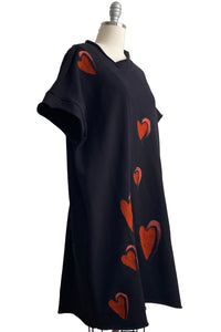 Petra Tunic Knit w/ Felted Hearts - Black, Pink, & Red - Medium