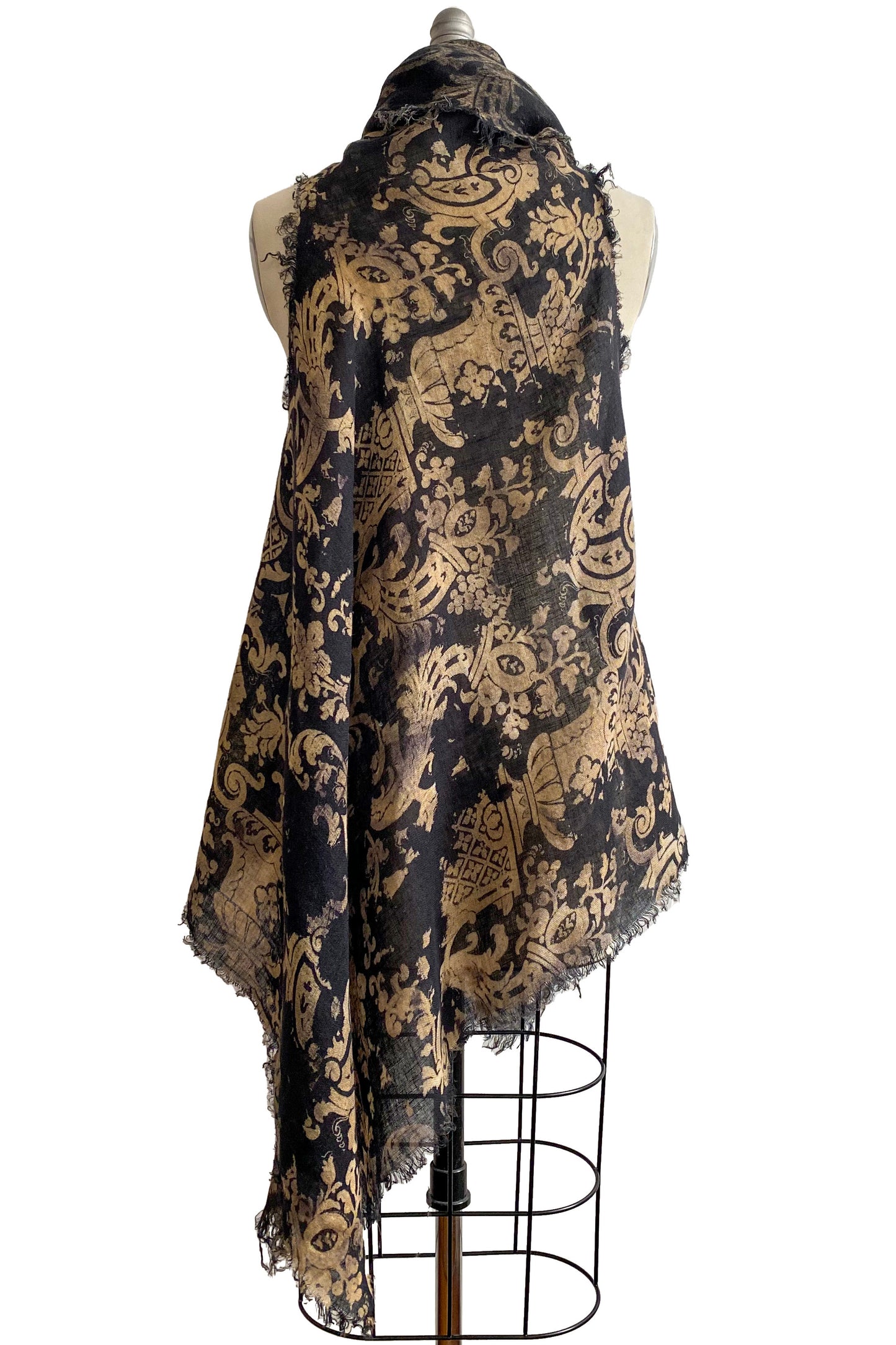 Asymmetrical Wrap Vest - Open Weave Linen w/ Wallpaper Print - Black & Natural