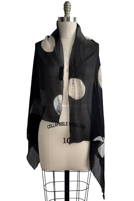 Seersucker Silk Shawl - Moon Print - Black & Natural