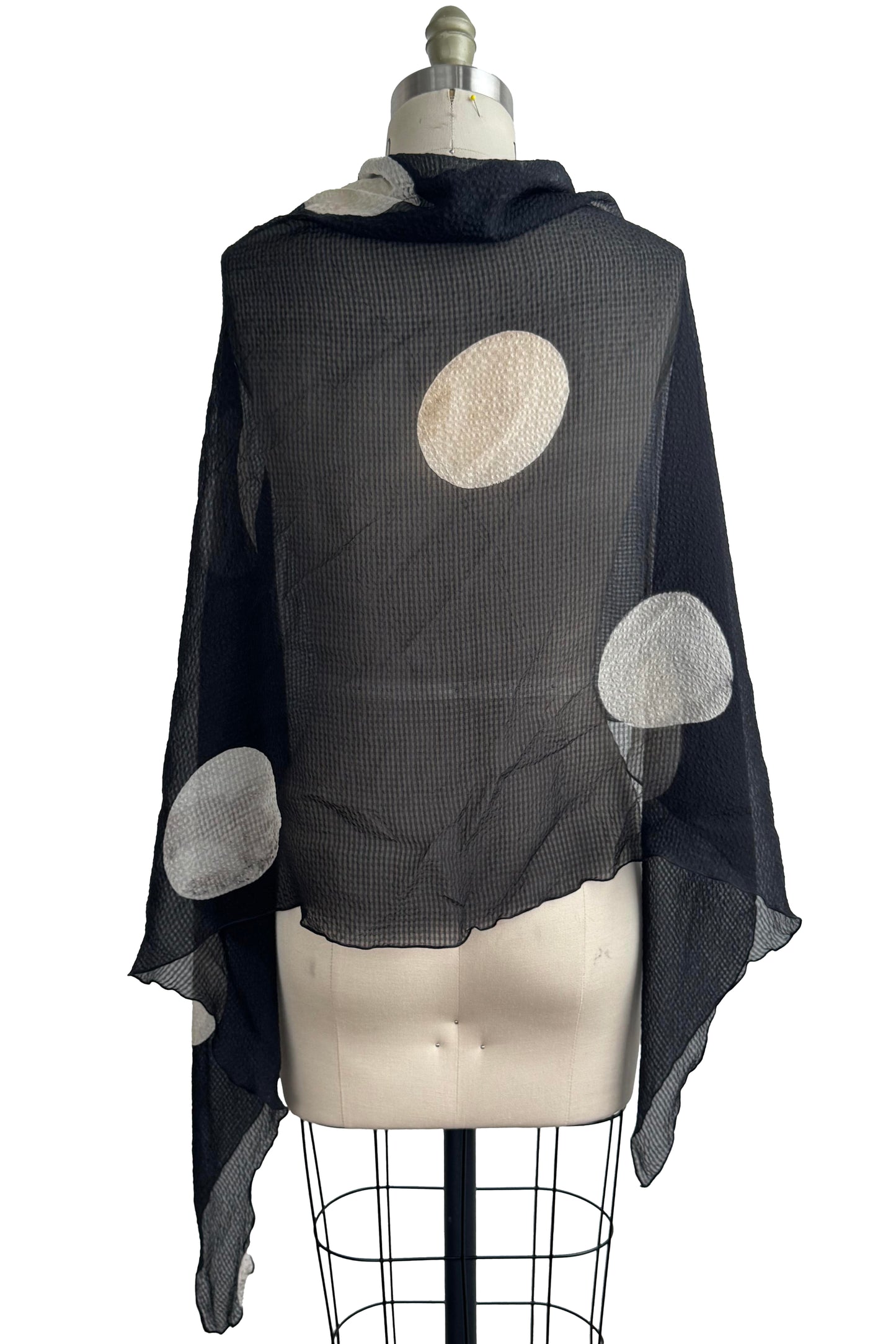 Seersucker Silk Shawl - Moon Print - Black & Natural