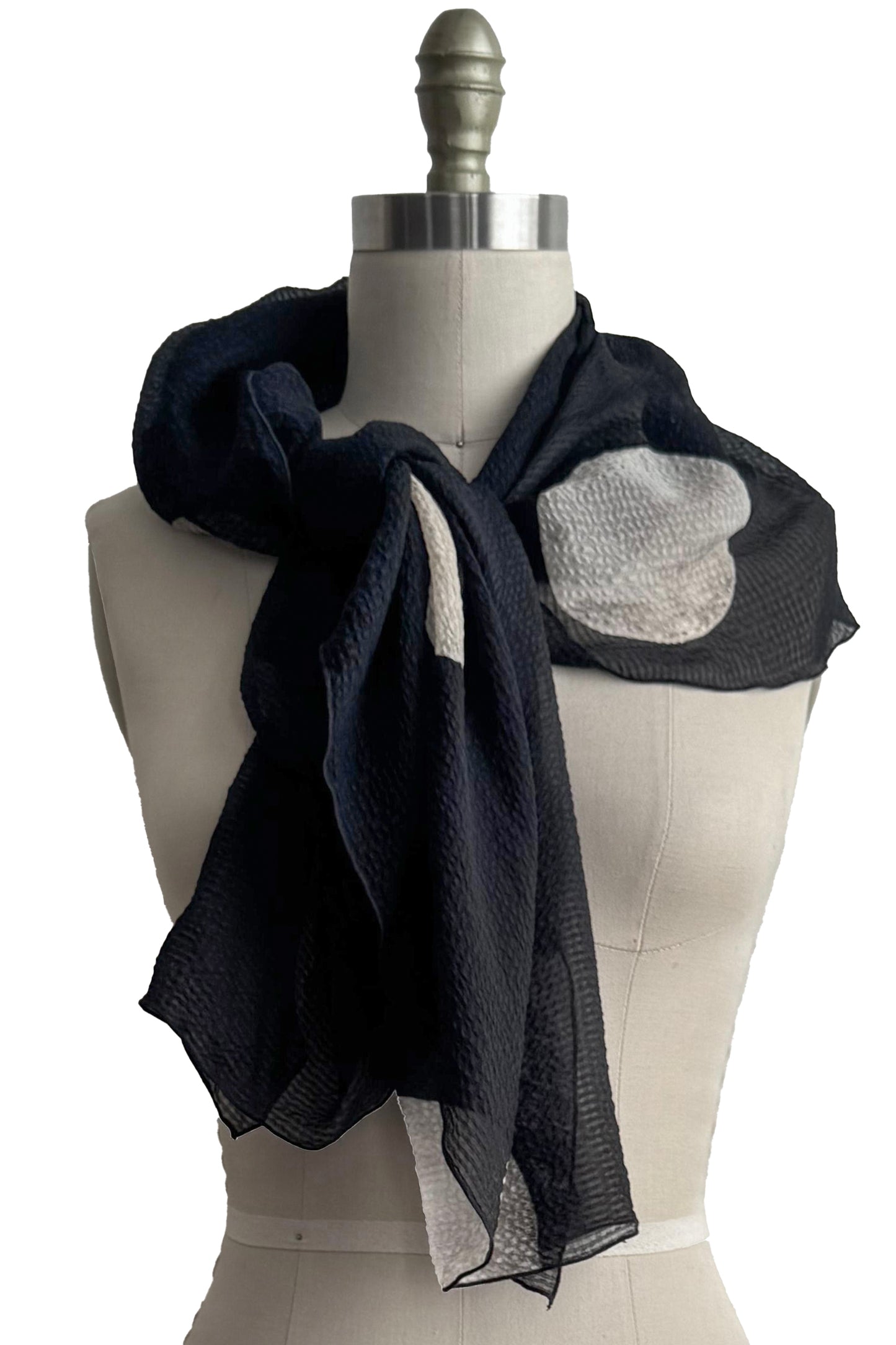 Seersucker Silk Shawl - Moon Print - Black & Natural