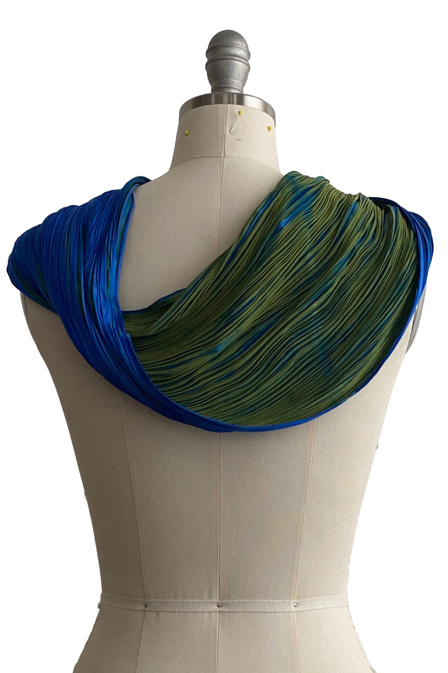 Shibori Pleated Silk Cowl - Green & Blue