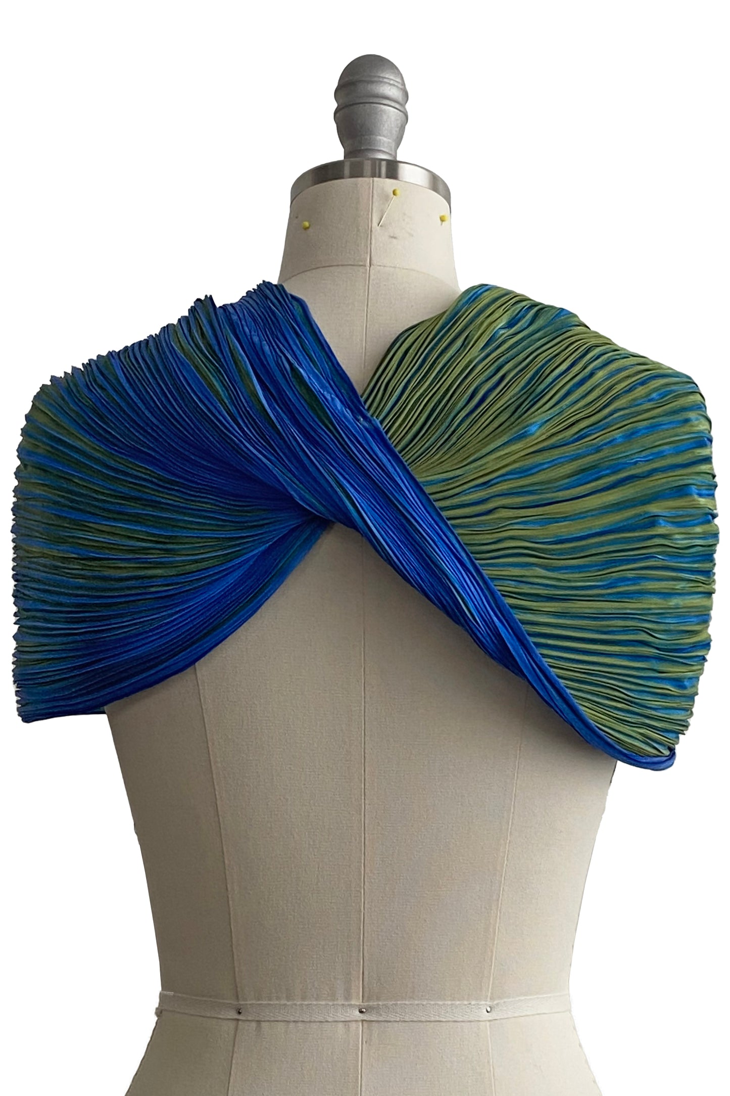 Shibori Pleated Silk Cowl - Green & Blue