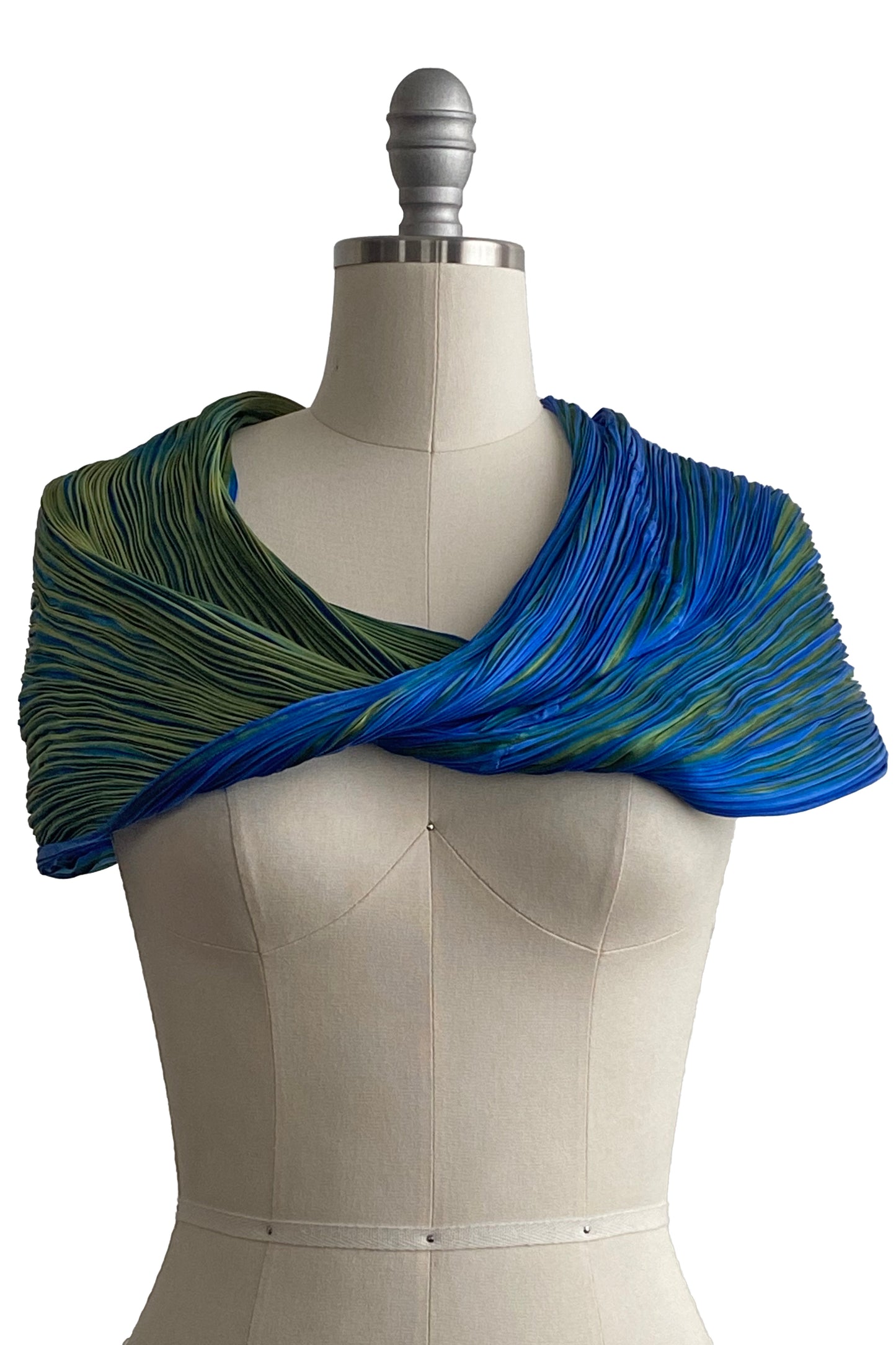 Shibori Pleated Silk Cowl - Green & Blue