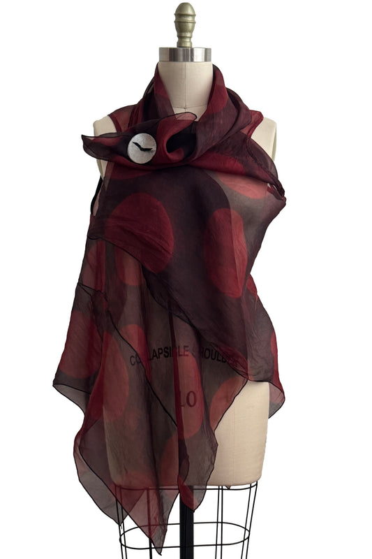 Asymmetrical Wrap Vest | Silk Organza | Itajime Dye Circles | Black & Red