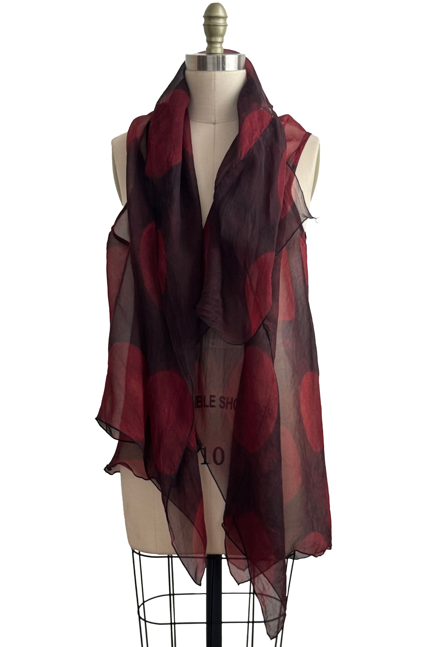 Asymmetrical Wrap Vest | Silk Organza | Itajime Dye Circles | Black & Red