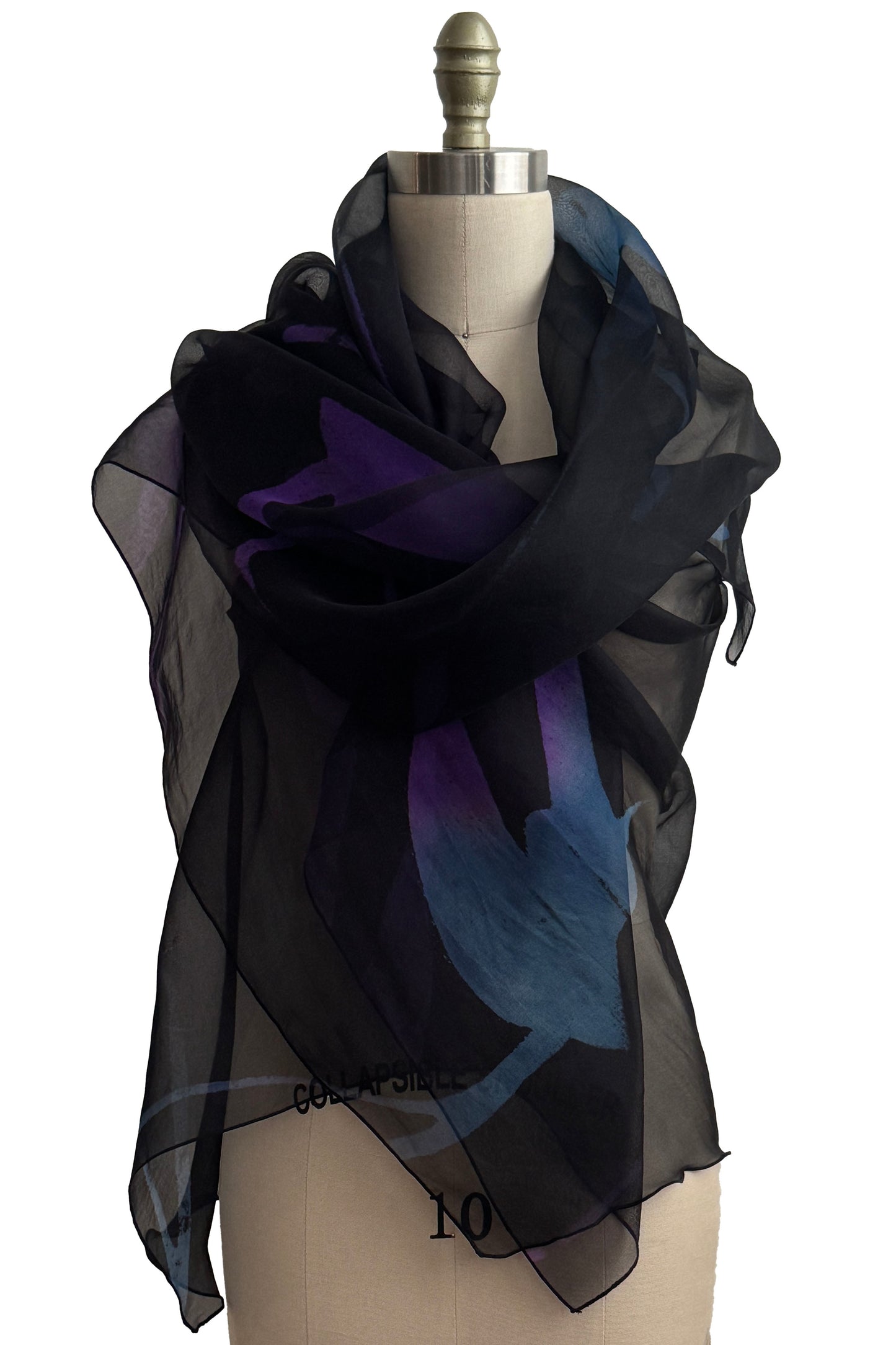 Asymmetrical Wrap Vest | Silk Organza | Tulip Print | Black, Purple & Blue