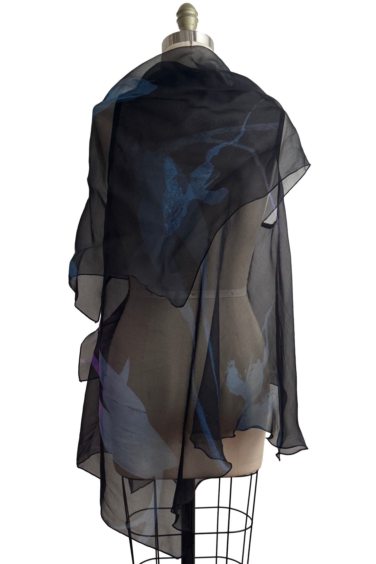 Asymmetrical Wrap Vest | Silk Organza | Tulip Print | Black, Purple & Blue