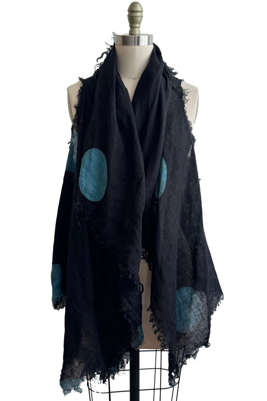 Asymmetrical Wrap Vest | Open Weave Linen | Moon Dot Print | Light Blue & Black