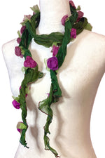 Load image into Gallery viewer, 3D Flower Scarf - Meadow Green w/ Pink &amp; Magenta
