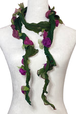 Load image into Gallery viewer, 3D Flower Scarf - Meadow Green w/ Pink &amp; Magenta
