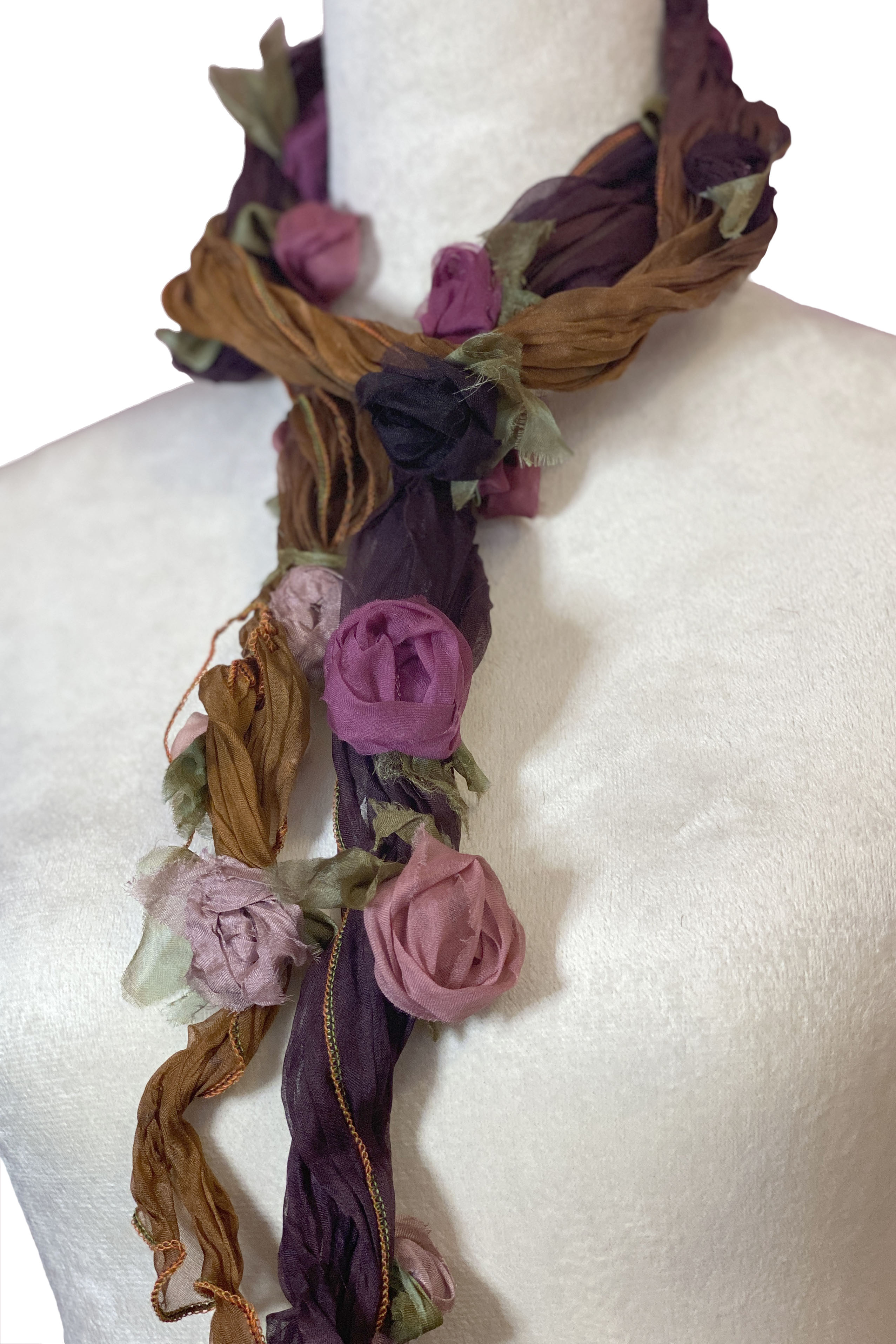 3D Flower Scarf - Cognac & Eggplant Ombre w/ Pink Multi