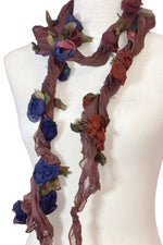 Load image into Gallery viewer, Flower Scarf - Mauve w/ Blue &amp; Coral Orange Multi
