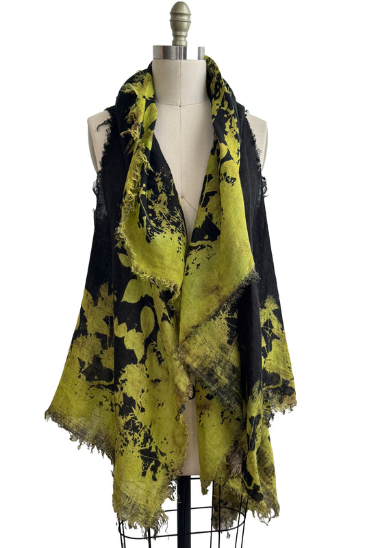 Asymmetrical Wrap Vest | Open Weave Linen | Bramble Print | Chartreuse & Black
