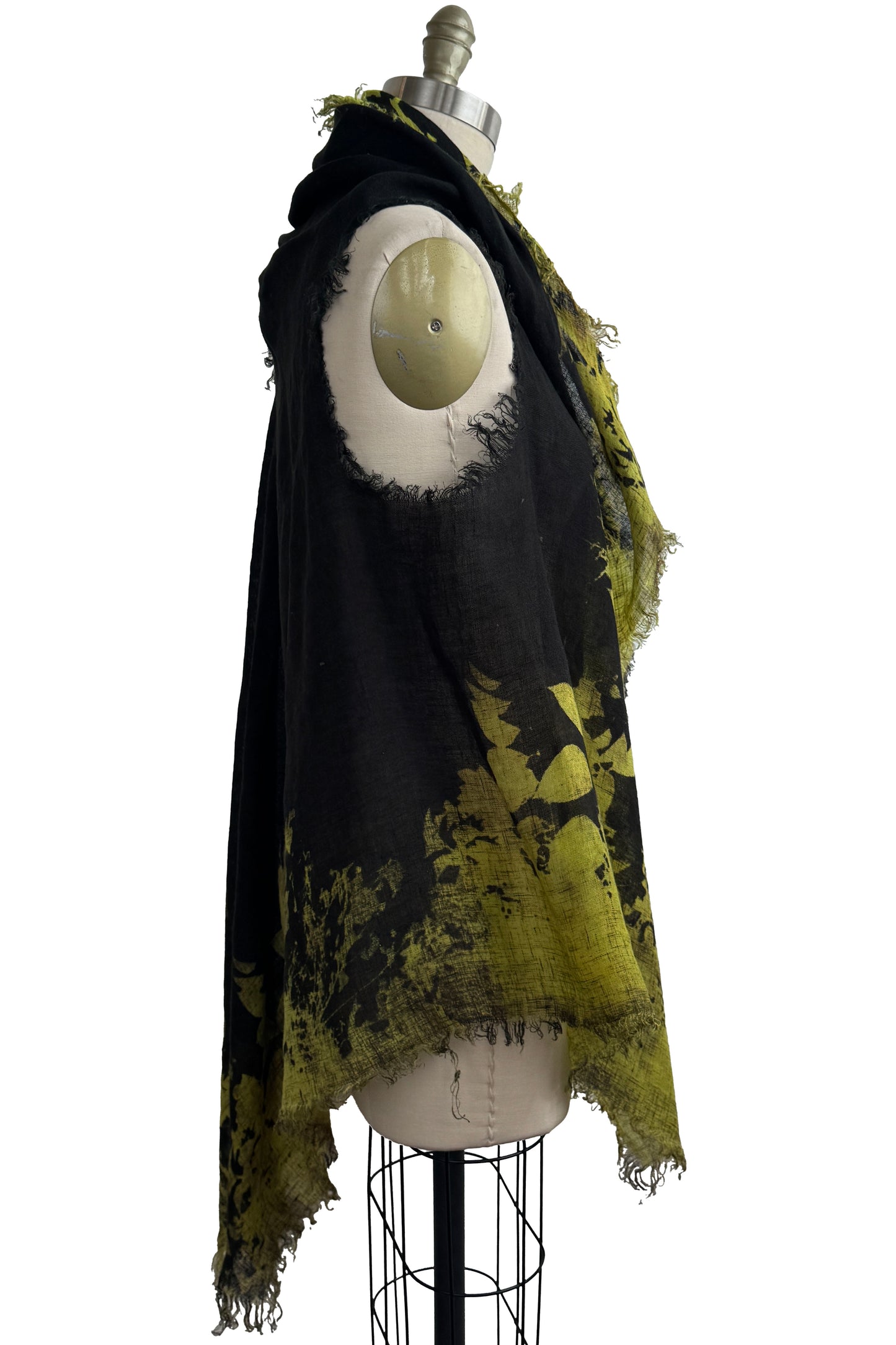 Asymmetrical Wrap Vest | Open Weave Linen | Bramble Print | Chartreuse & Black