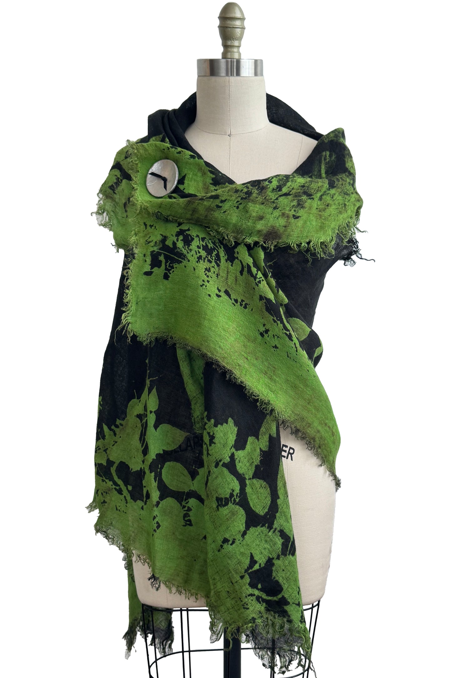 Asymmetrical Wrap Vest | Open Weave Linen | Bramble Print | Green & Black