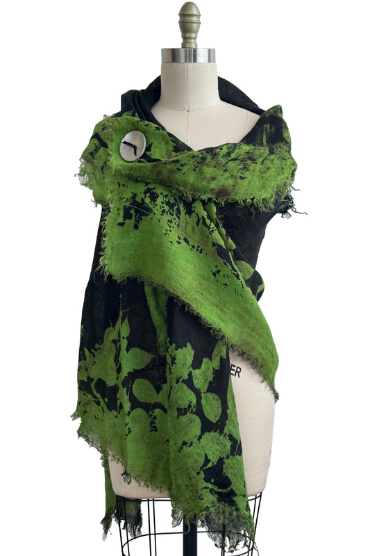 Asymmetrical Wrap Vest | Open Weave Linen | Bramble Print | Green & Black