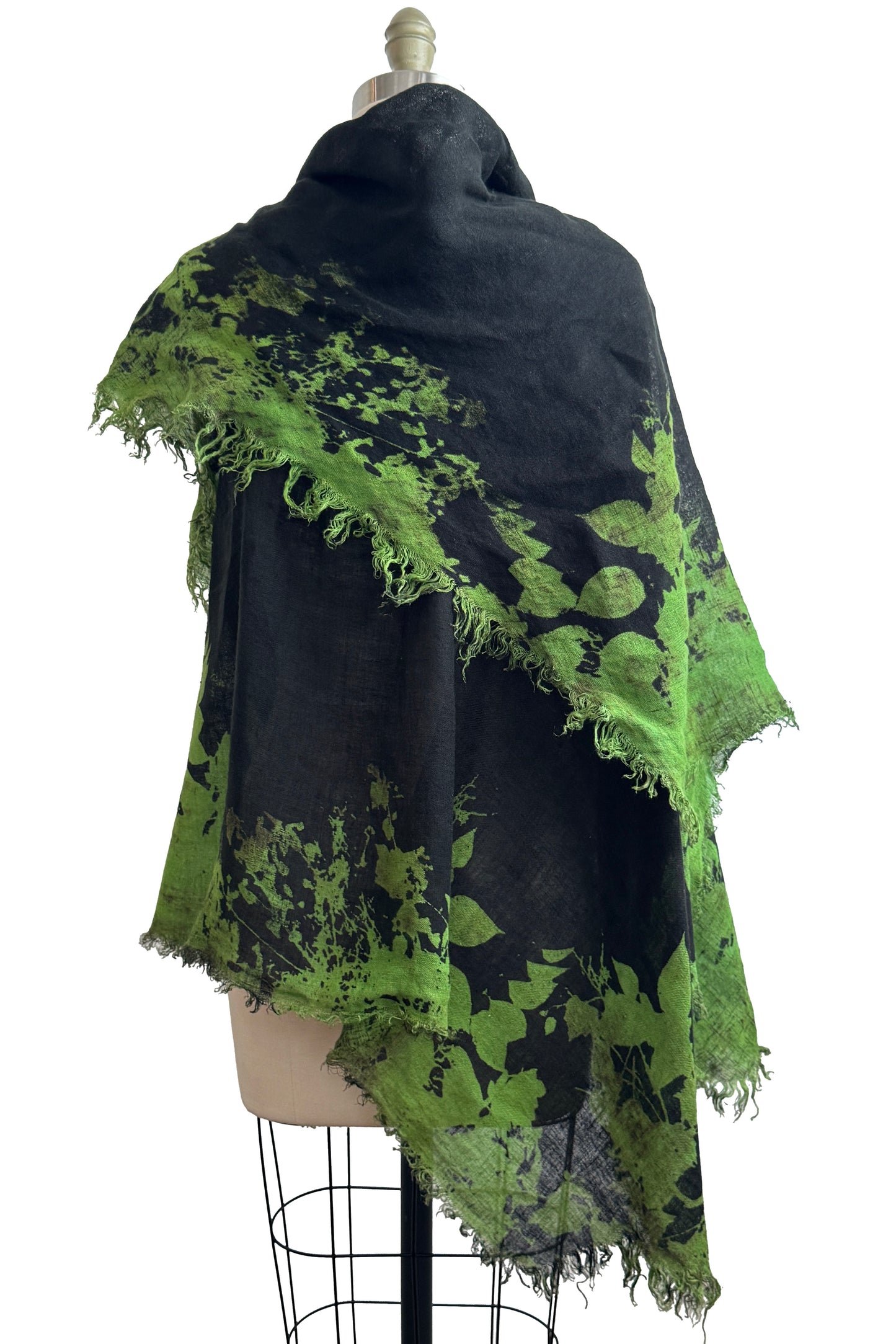 Asymmetrical Wrap Vest | Open Weave Linen | Bramble Print | Green & Black