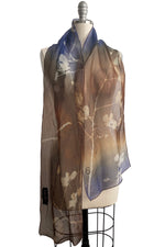 Load image into Gallery viewer, Scarf in Silk Organza w/ Cotton Print - Blue, Brown &amp; Natural
