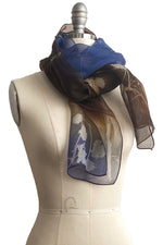 Load image into Gallery viewer, Scarf in Silk Organza w/ Cotton Print - Blue, Brown &amp; Natural
