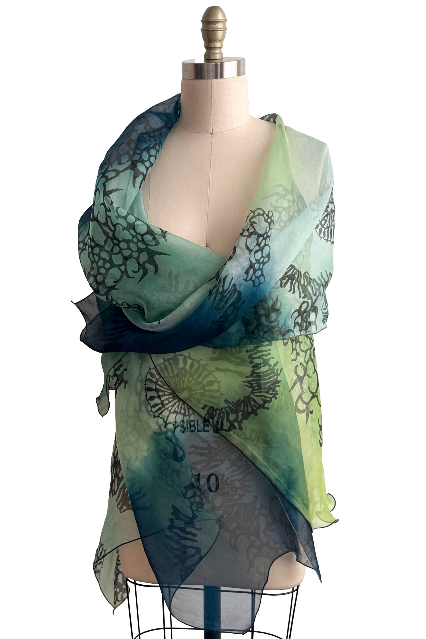 Asymmetrical Wrap Vest | Silk Organza | Ombre Dyed & Sea Print | Turquoise
