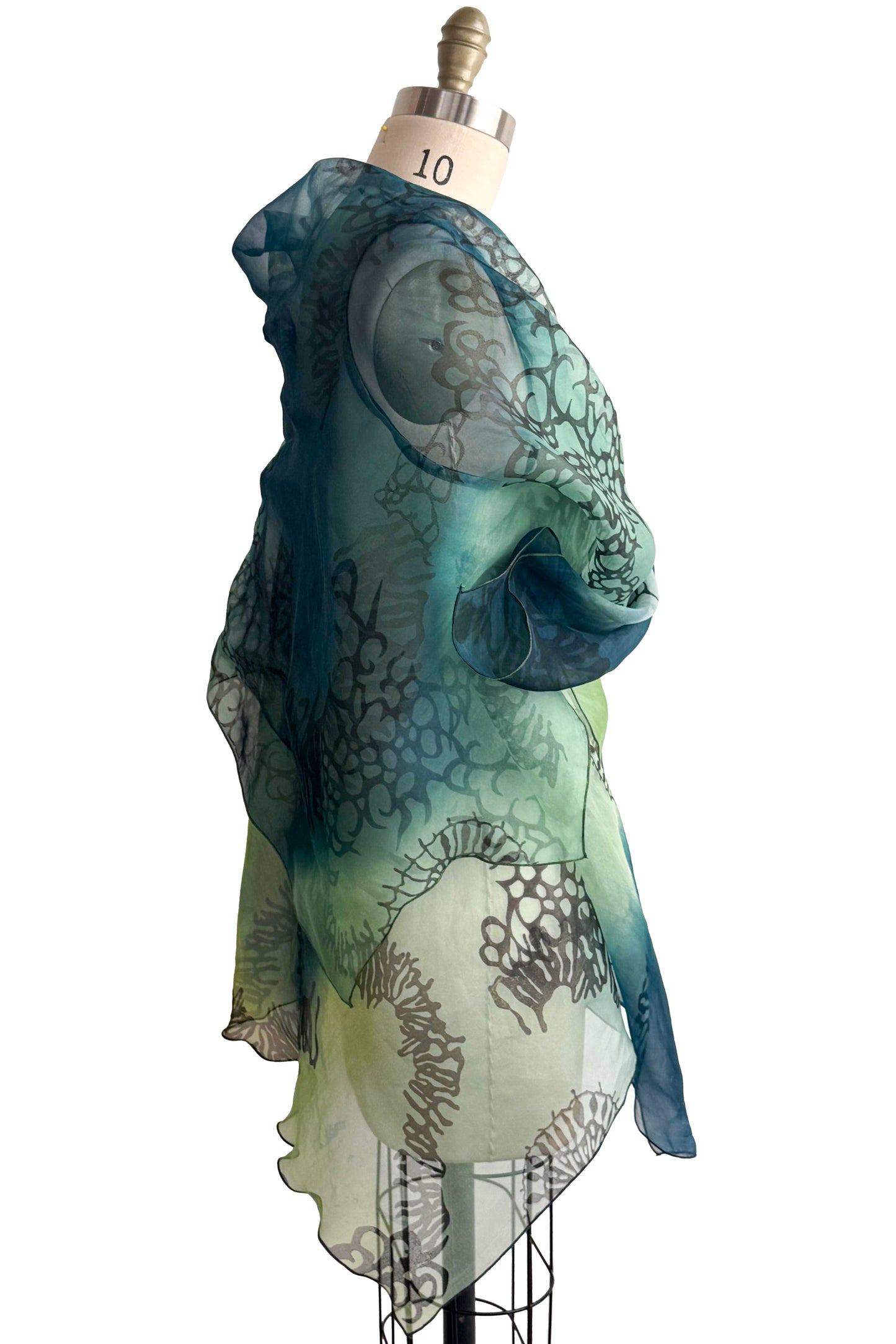 Asymmetrical Wrap Vest | Silk Organza | Ombre Dyed & Sea Print | Turquoise