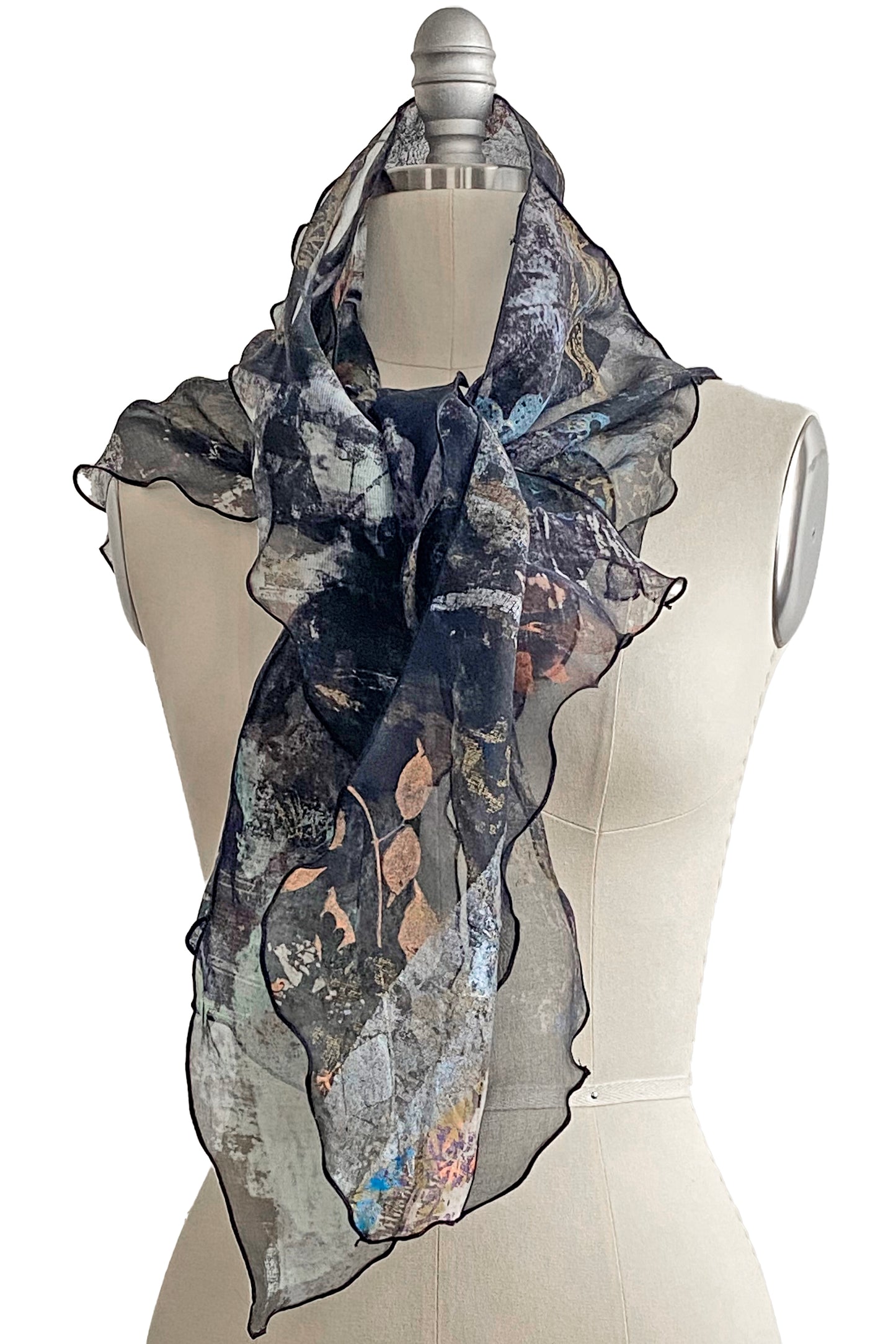 Organza Krazy Scarf w/ Chaos Print - Black & Copper