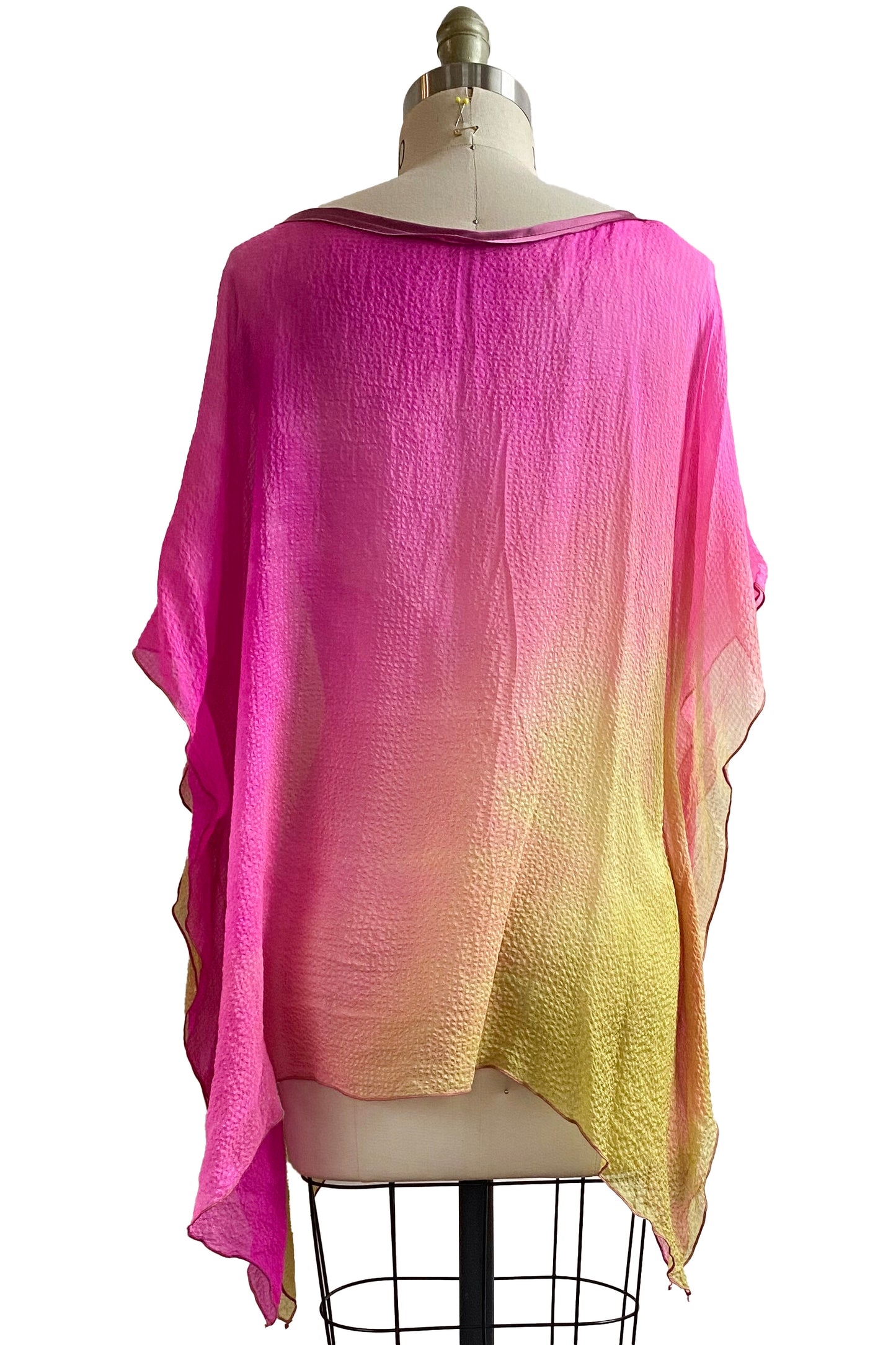 Square Top | Seersucker Silk | Ombre Dyed | Pink & Chartreuse
