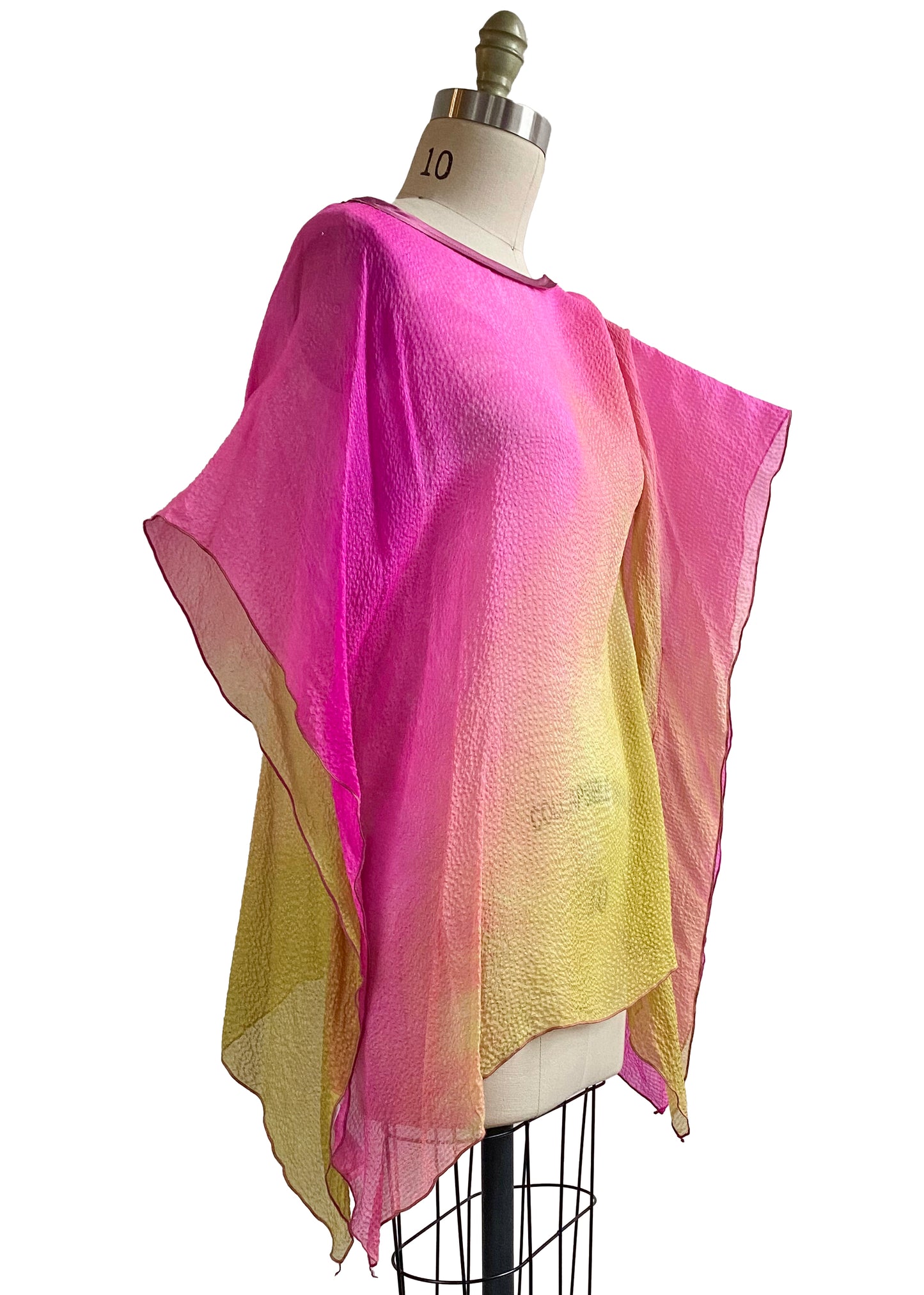Seersucker Silk Square Top w/ Ombre Dye - Pink & Chartreuse