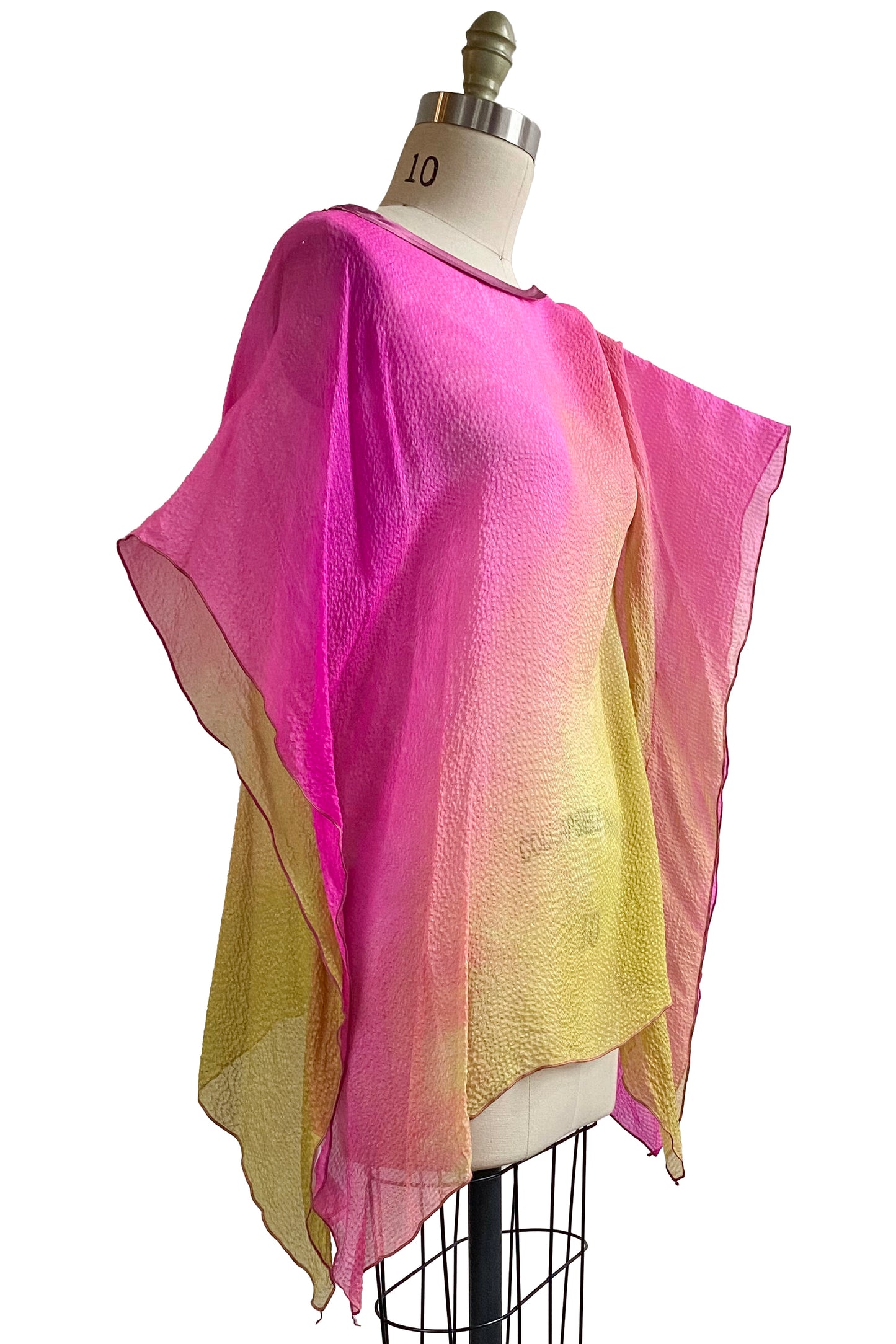 Square Top | Seersucker Silk | Ombre Dyed | Pink & Chartreuse
