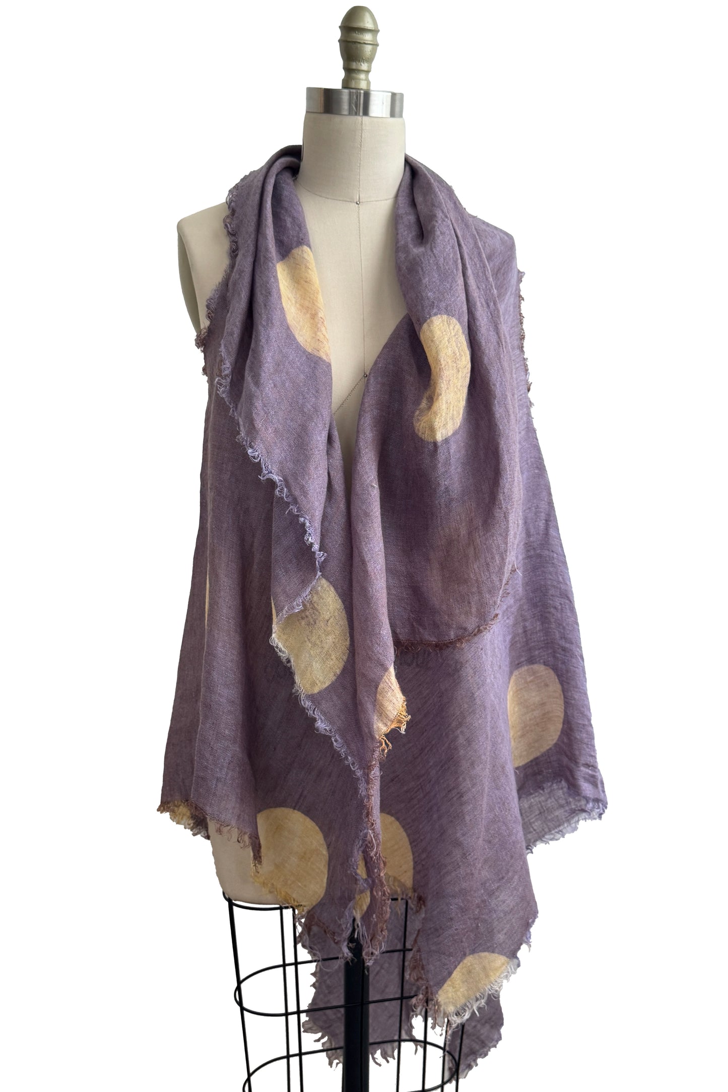 Asymmetrical Wrap Vest | Open Weave Linen | Moon Dot Print | Lavender & Natural