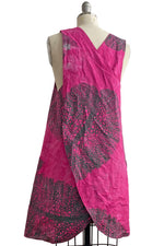 Load image into Gallery viewer, Apron Dress in Cotton w/ Big Leaf Print - Magenta &amp; Green
