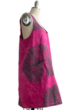 Load image into Gallery viewer, Apron Dress in Cotton w/ Big Leaf Print - Magenta &amp; Green
