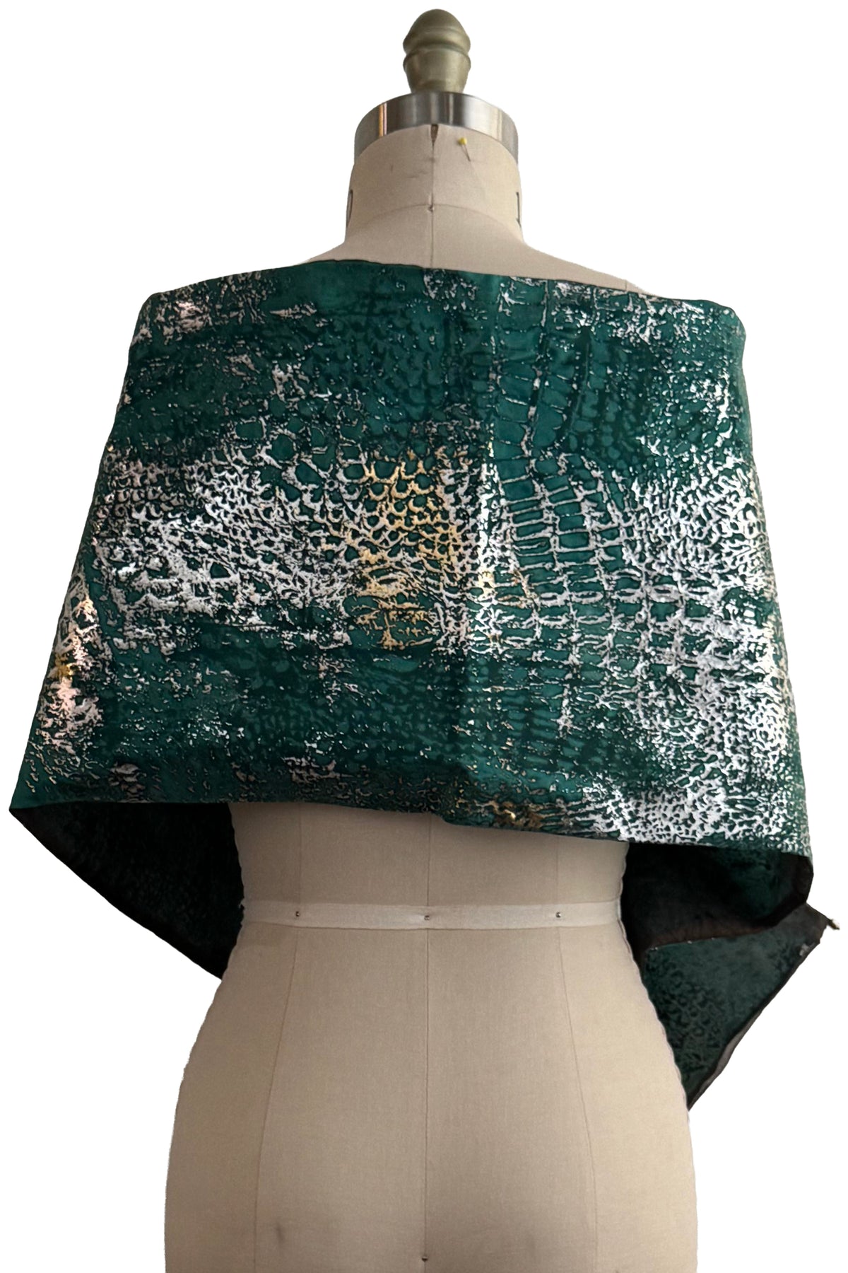 Scarf in Silk Organza & Taffeta | Alligator Foil Print | Turquoise, Silver & Grey