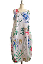 Load image into Gallery viewer, Plum Dress w/ Papercut Flora Print - White, Green &amp; Multi
