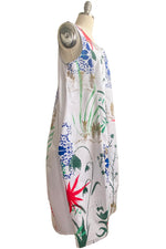 Load image into Gallery viewer, Plum Dress w/ Papercut Flora Print - White, Green &amp; Multi
