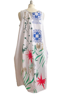 Plum Dress w/ Papercut Flora Print - White, Green & Multi