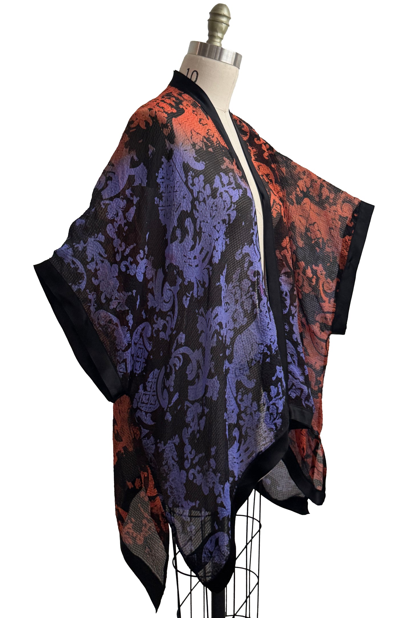 Lucianne Drape | Seersucker Silk | Wallpaper Print | Black, Orange & Purple
