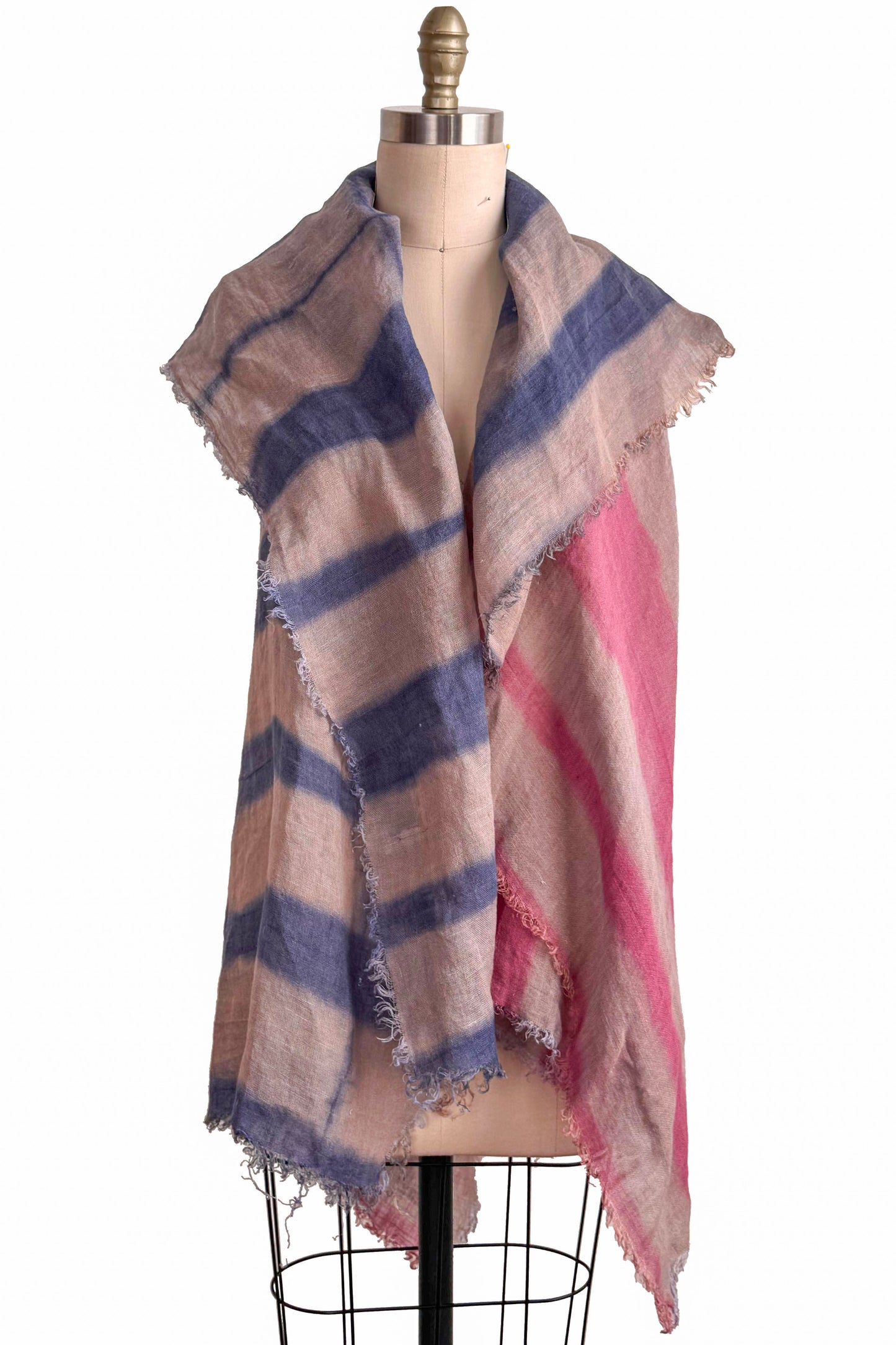 Asymmetrical Wrap Vest | Open Weave Linen | Itajime Dyed | Natural, Red & Blue